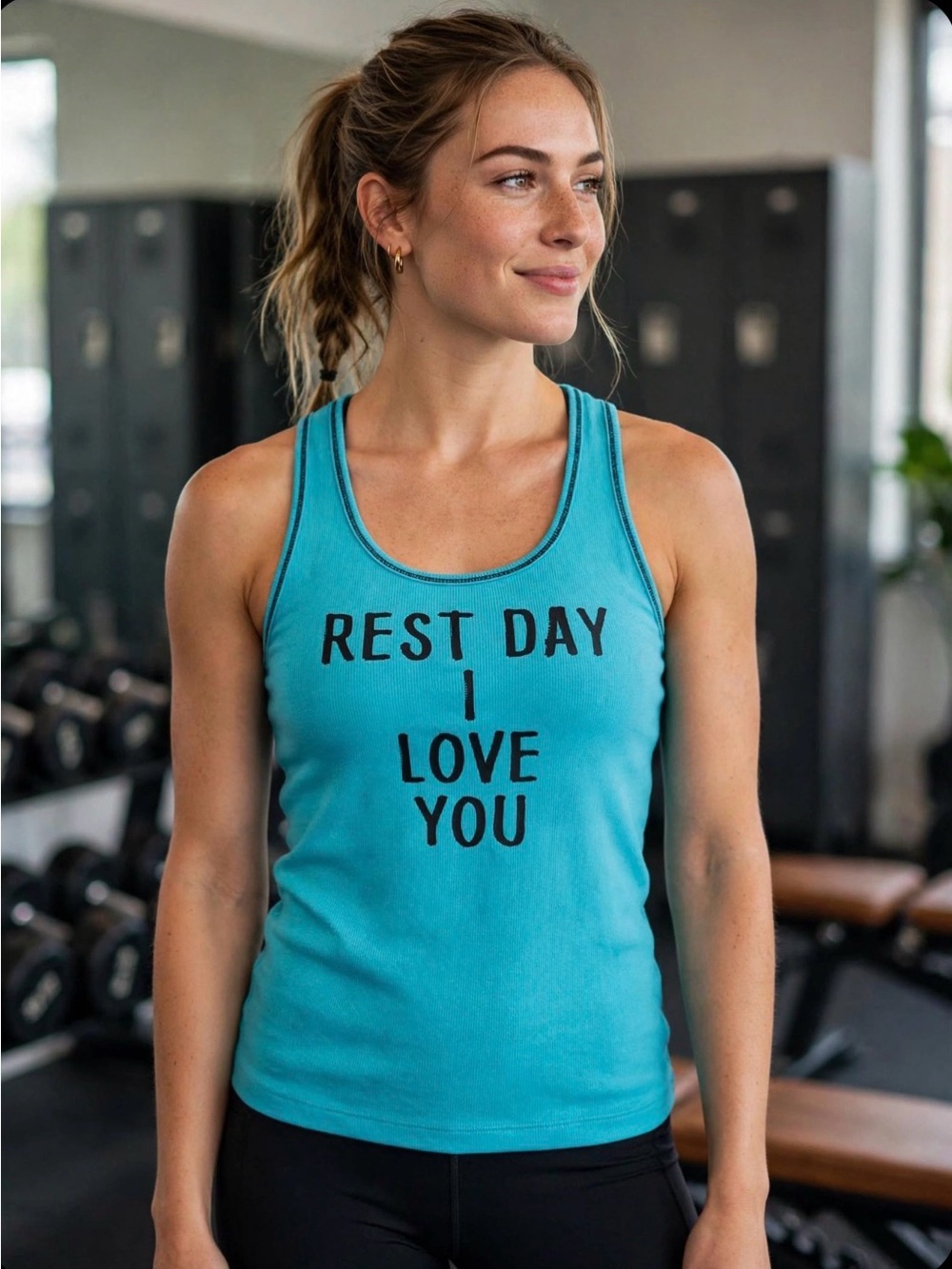 Lorna Jane Turquoise'Rest Day I Love You' Women's Workout Tank Top